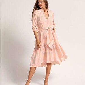 Cleobella Sardinia Salmon Tie Waist Boho Midi Dress size S